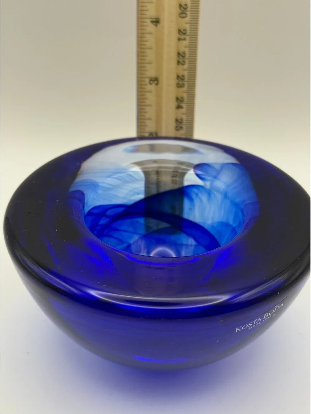 Kosta Boda Cobalt Blue Art Glass Votive Candle Holder w/ Box Sweden